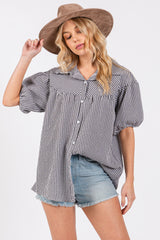 Black Plaid Button Down Maternity Top