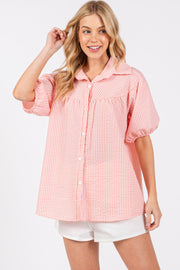 Peach Plaid Button Down Top