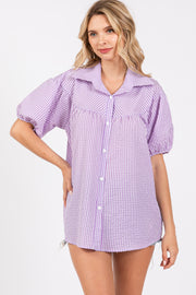 Lavender Plaid Button Down Top