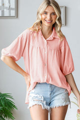 Light Pink Collared Button Down Maternity Blouse