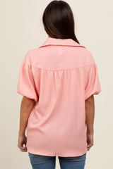 Light Pink Collared Button Down Maternity Blouse