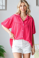 Fuchsia Collared Button Down Maternity Blouse