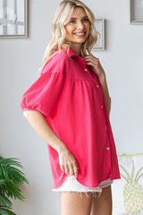 Fuchsia Collared Button Down Blouse