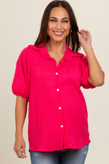 Fuchsia Collared Button Down Maternity Blouse