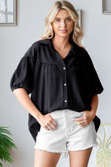 Black Collared Button Down Maternity Blouse