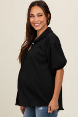 Black Collared Button Down Maternity Blouse