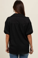 Black Collared Button Down Maternity Blouse