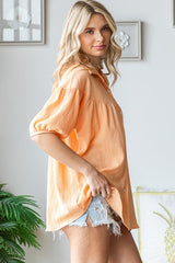 Peach Collared Button Down Blouse