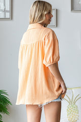 Peach Collared Button Down Blouse