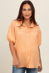 Peach Collared Button Down Maternity Blouse