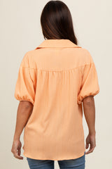 Peach Collared Button Down Maternity Blouse