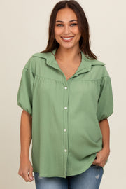 Green Collared Button Down Maternity Blouse