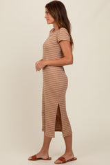 Rust Striped Side Slit Midi Dress