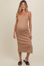 Rust Striped Sleeveless Maternity Midi Dress