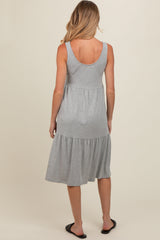 Heather Grey Tiered Sleeveless Maternity Midi Dress