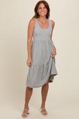 Heather Grey Tiered Sleeveless Maternity Midi Dress