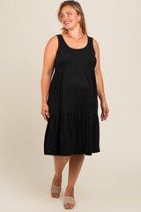 Black Tiered Sleeveless Maternity Plus Midi Dress