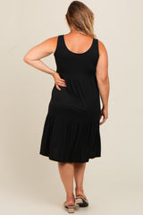 Black Tiered Sleeveless Maternity Plus Midi Dress