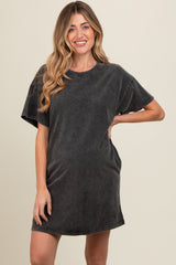 Black Short Sleeve Side Pocket Maternity Dress