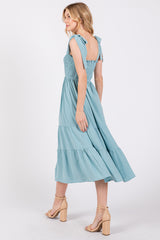 Light Blue Smocked Tie Strap Tiered Midi Dress