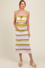 Lime Striped Rib Knit Crop Top Skirt Maternity Set