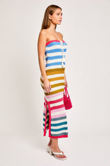 Multi Stripe Strapless Knit Fitted Midi Dress