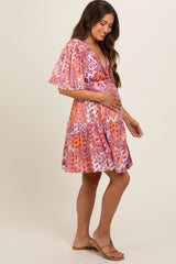 Peach Paisley Twist Front Short Sleeve Maternity Dress