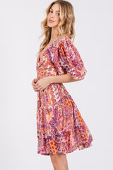 Peach Paisley Twist Front Short Sleeve Dress