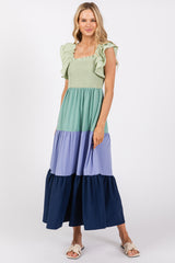 Multi-Color Smocked Tiered Flutter Sleeve Maxi Dress