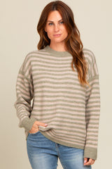 Light Olive Striped Drop Shoulder Maternity Sweater