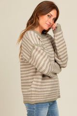 Light Olive Striped Drop Shoulder Sweater