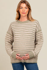 Light Olive Striped Drop Shoulder Maternity Sweater