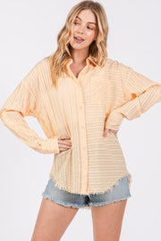 Peach Striped Fringe Button Down Shirt