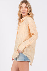 Peach Striped Fringe Button Down Shirt