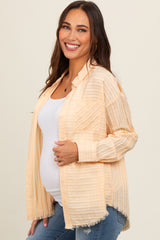 Peach Striped Fringe Button Down Maternity Shirt