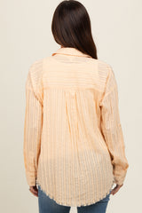 Peach Striped Fringe Button Down Maternity Shirt