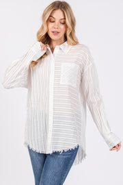 White Striped Fringe Button Down Shirt