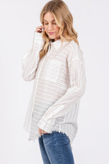 White Striped Fringe Button Down Shirt