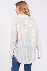 White Striped Fringe Button Down Shirt