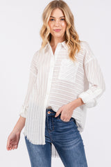 White Striped Fringe Button Down Shirt