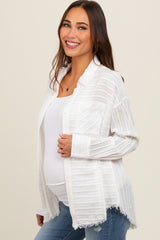 White Striped Fringe Button Down Maternity Shirt