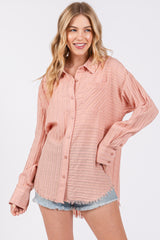 Mauve Striped Fringe Button Down Maternity Shirt