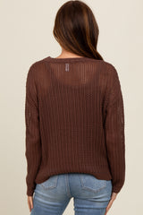 Brown Open-Knit Maternity Sweater