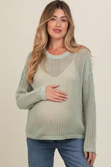 Light Olive Open-Knit Maternity Sweater