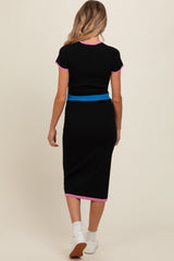 Black Colorblock Crop Top and Skirt Maternity Set