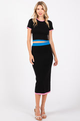 Black Colorblock Crop Top and Skirt Set