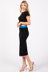 Black Colorblock Crop Top and Skirt Set