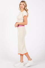 Cream Colorblock Crop Top and Skirt Set