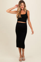 Black Ribbed Square Neck Sleeveless Crop Maternity Skirt Set