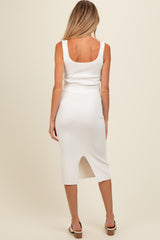 Cream Ribbed Square Neck Sleeveless Crop Maternity Skirt Set